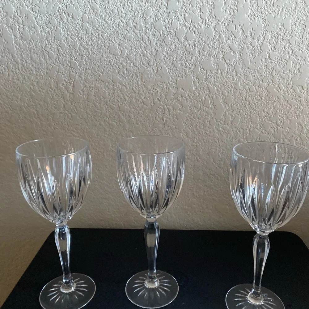 3 Cristal D'Arques-Durand Classic Crystal France Faceted Stem 8.5” Wine Goblets